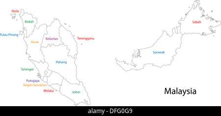 Delineare la Malaysia mappa Foto Stock