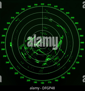 Moderna nave radar con schermo verde mappa rotonda su sfondo nero Foto Stock