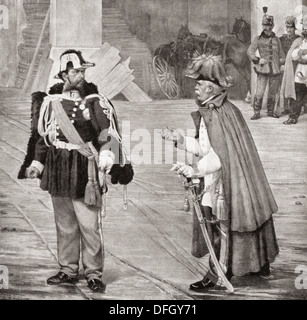 L incontro tra Vittorio Emanuele II e il Conte Radetzky, dopo la battaglia di Novara, 24 marzo 1849. Foto Stock