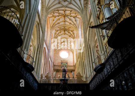 Il coro e organo in Santa Maria Cathedal di Astorga. Astorga. Castilla y Leon, Spagna Foto Stock