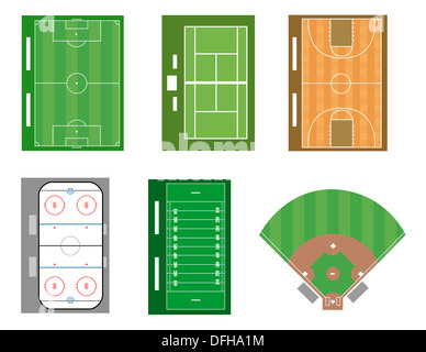 Insieme di campi sportivi e tribunali. File vettoriale anche disponibile. Foto Stock