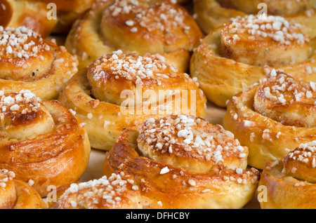 Appena sfornato ciambelle dolci o panini, primo piano Foto Stock