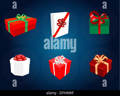Illustrazione Vettoriale di belle confezioni regalo impostato Foto Stock