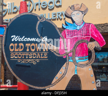 Il benvenuto per la Città Vecchia di Scottsdale sign in Scottsdale Arizona Foto Stock