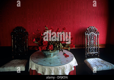 Rose rosse, grande casa, Rose Hall Plantation, Giamaica Foto Stock