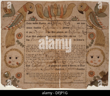 Illustrato family record (fraktur) riscontrato nella guerra rivoluzionaria e pensione Bounty-Land-giustificare l'applicazione File... 300068 Foto Stock