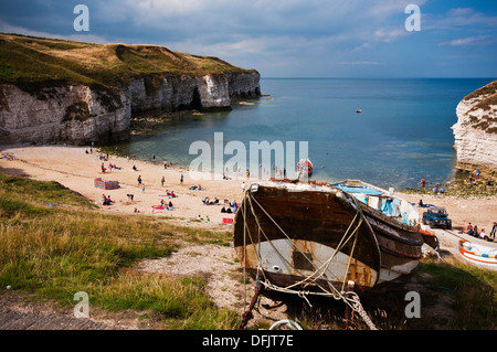 A nord lo sbarco, Flamborough Head, sulla costa orientale dell'Inghilterra. Famoso per le sue grotte dei contrabbandieri e viste panoramiche. Foto Stock