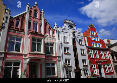 Wismar, case a timpano a Bohrstrasse, Mar Baltico, Meclemburgo Pomerania Occidentale, Germania Foto Stock