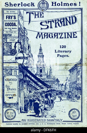 Originale di 1900s copertura di THE STRAND MAGAZINE dotate di Sherlock Holmes. Rivista annuncio circa ottobre 1908 Foto Stock