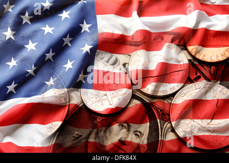 Bandiera americana e composito di valuta Foto Stock