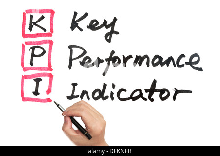 KPI - indicatori di prestazione chiave parole scritte sulla lavagna bianca Foto Stock