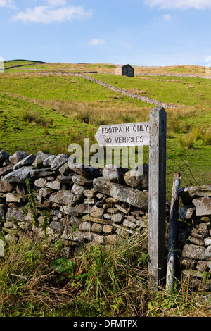 Il sentiero sul segno del The Pennine Way al di sopra del villaggio di Twaite in Swaledale, Yorkshire Dales. Foto Stock
