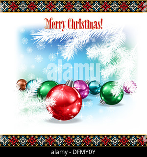 Celebrazione astratta saluto con il bianco ramo di pino e le decorazioni di Natale Foto Stock