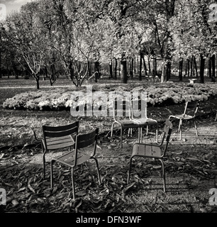 Sedie vuote in un autunnale di giardini di Lussemburgo o Jardins des Lussemburgo, Parigi Foto Stock