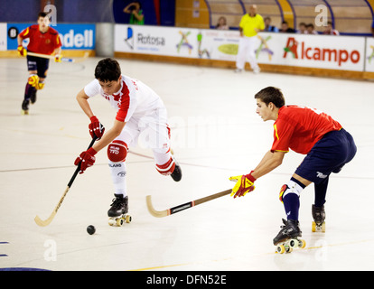 Inghilterra e Spagna U17 Rullo europeo Campionato di Hockey, Madrid 2013 Foto Stock