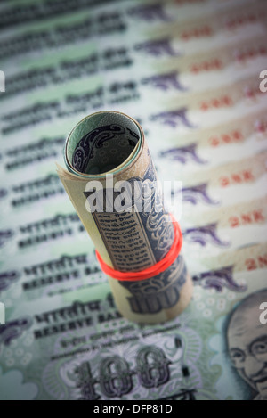 Close-up Indian Cento Rupee note Foto Stock