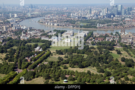 Vista aerea del Greenwich Park, il Tamigi, Isle of Dogs, Londra Foto Stock