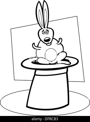 Bianco e Nero Cartoon illustrazione di divertenti carino Bunny o coniglio nel Magic Hat per un libro da colorare Foto Stock