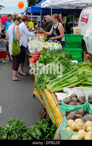 Frutta fresca e verdura in vendita presso il mercato degli agricoltori di Milton, Ontario, Canada Foto Stock
