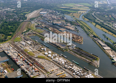 Vista aerea, porto di Duisburg, Duisport, Duisburg, distretto della Ruhr, Nord Reno-Westfalia, Germania Foto Stock