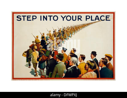 Storico Vintage WW1 assunzione poster di propaganda nel 1914 REGNO UNITO 'Step nel vostro luogo" Foto Stock