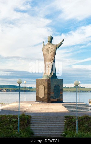 Saint Nicholas statua, città siberiana Anadyr, Chukotka Provincia, Estremo Oriente Russo Foto Stock