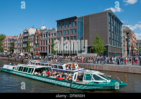 Il Museo di Anna Frank ( sinistro vecchia casa di Prinsengracht ) 263-265 Amsterdam Paesi Bassi ( museo dedicato alla guerra giudaica diarist ) Foto Stock