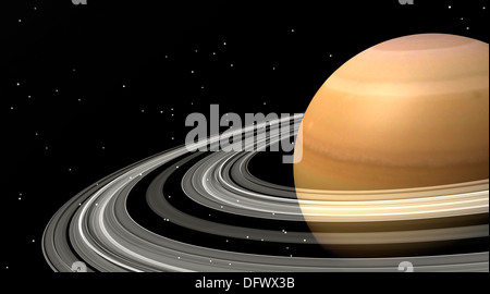 Close-up di Saturno e i suoi anelli planetari. Foto Stock