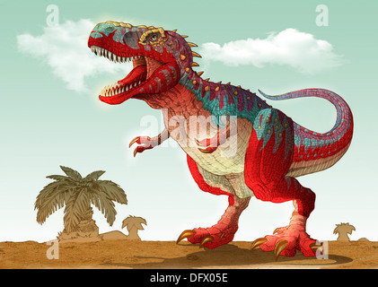 Illustrazione colorata di un arrabbiato Tyrannosaurus Rex. Foto Stock