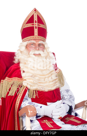 Sinterklaas è in appoggio sulla sua sedia Foto Stock