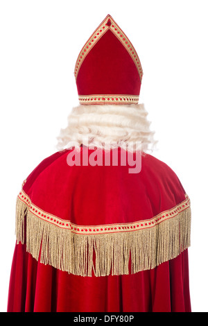 Foto ritratto di Sinterklaas dal retro, su sfondo bianco Foto Stock