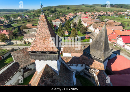 Chiesa medioevale in Homorod,Transilvania Foto Stock