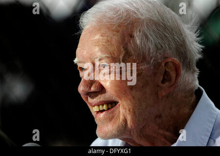 Ex Presidente degli Stati Uniti Jimmy Carter illustrato durante una conferenza stampa Foto Stock