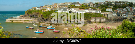 Port Isaac Panorama del Porto, Port Isaac, Cornwall, Inghilterra Foto Stock