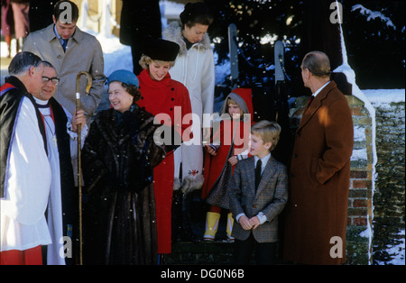 Famiglia Reale britannica, tradizionale del giorno di Natale servizio a Sandrigham, Norfolk, Inghilterra. 25-12-1985 Foto Stock