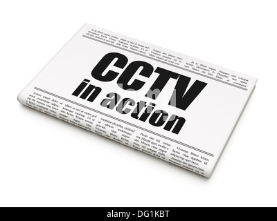 Protezione news concept: titolo di giornale CCTV in azione Foto Stock