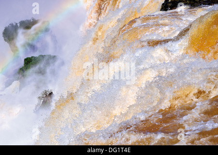 Acqua turbolenta di close-up di Iguassu Falls nel Parco Nazionale di Iguassu Foto Stock