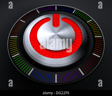 Il pulsante di arresto di colore rosso incandescente luci su Console scuro Foto Stock