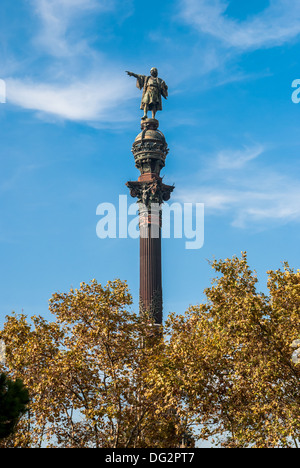 Un monumento di Cristoforo Colombo alla fine della Rambla, Barcelona, Spagna Foto Stock