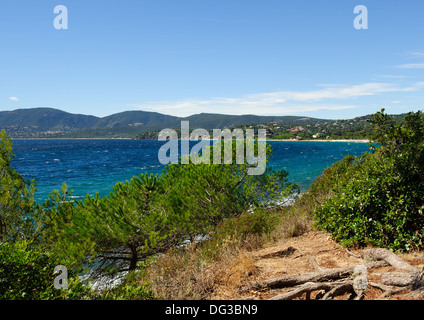 Vista sulla spiaggia La Croix-Valmer mare Mediterraneo Francia, Provence-Alpes-Côte d'Azur Foto Stock