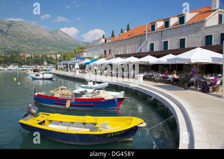 Ristoranti del Porto, Cavtat, Dubrovnik riviera, costa dalmata, Dalmazia, Croazia, Europa Foto Stock