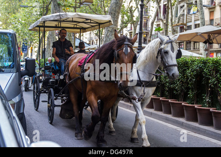 Carrozza a cavallo sulla Rambla Foto Stock