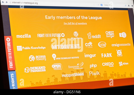 Screenshot del internet defense league homepage Foto Stock