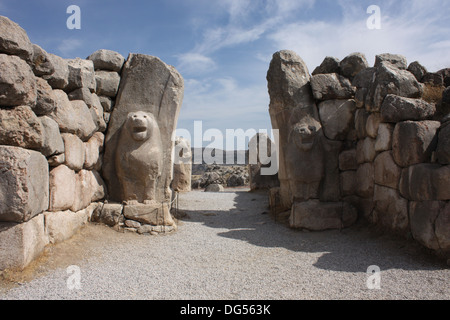 La Porta del Leone all'Hittita città di Hattusa in Turchia. Foto Stock