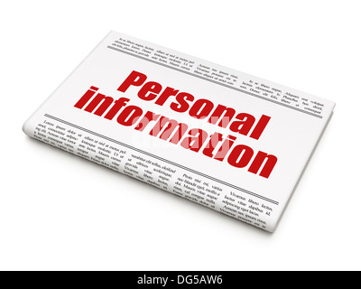 Protezione news concept: titolo di giornale Informazioni personali Foto Stock