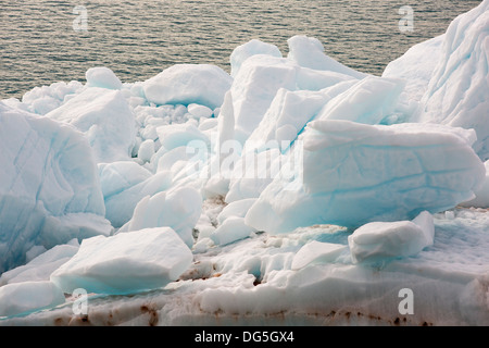 Iceberg da un ghiacciaio sul Nordauslandet nel nord Svalbard. Tutti Svalbards i ghiacciai si stanno ritirando, Foto Stock