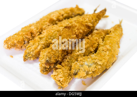 Pesce fritto isolati su sfondo bianco Foto Stock