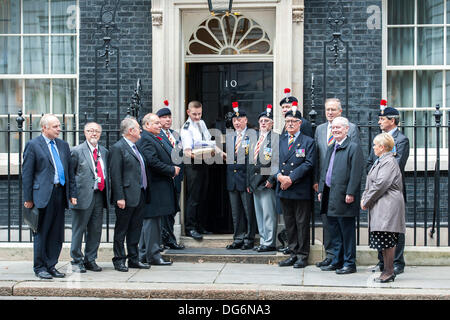 Londra, Regno Unito. Il 15 ottobre 2013. Il salvataggio del secondo battaglione del reggimento reale di Fusiliers (2DRR) campagna organizzata dalla Associazione Fusiliers marche per fermare i tagli, ricordare al governo dei suoi obblighi e consegnare una petizione al 10 di Downing Street. Whitehall, Londra, UK, 15 ottobre 2013. Credito: Guy Bell/Alamy Live News Foto Stock