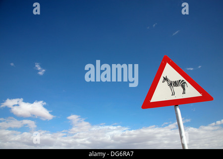 Cartello per impedire una zebra pericolo sulla strada. Foto Stock