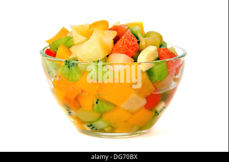 Dolce macedonia di frutta in una ciotola di vetro Foto Stock
